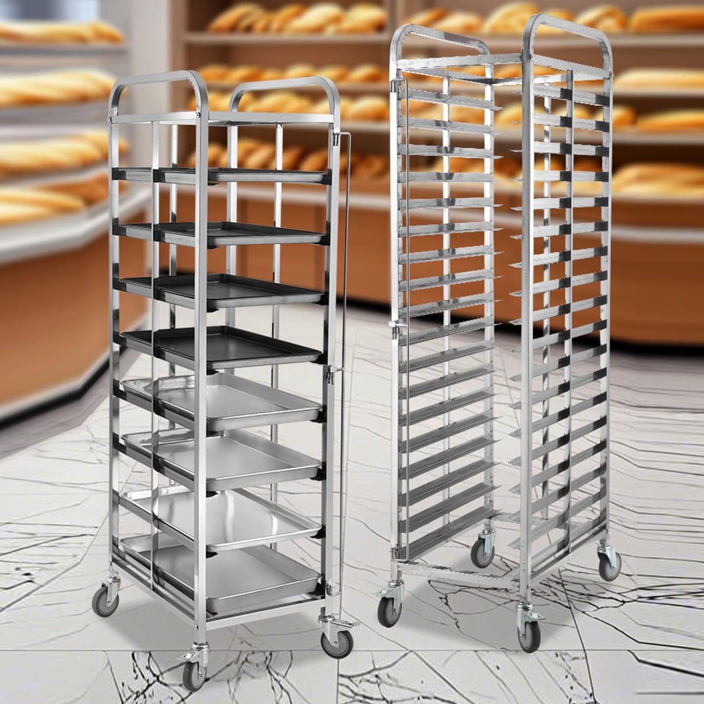 Quick Rack for Baking Pans,Heavy-Duty Bread Pan Baking Rack with Wheels, 6-Tier Rolling Rack for Home & Commercial Use, Sturdy Flat Casters, 80x46.5x60cm - Ideal for Bakeries & Kitchens