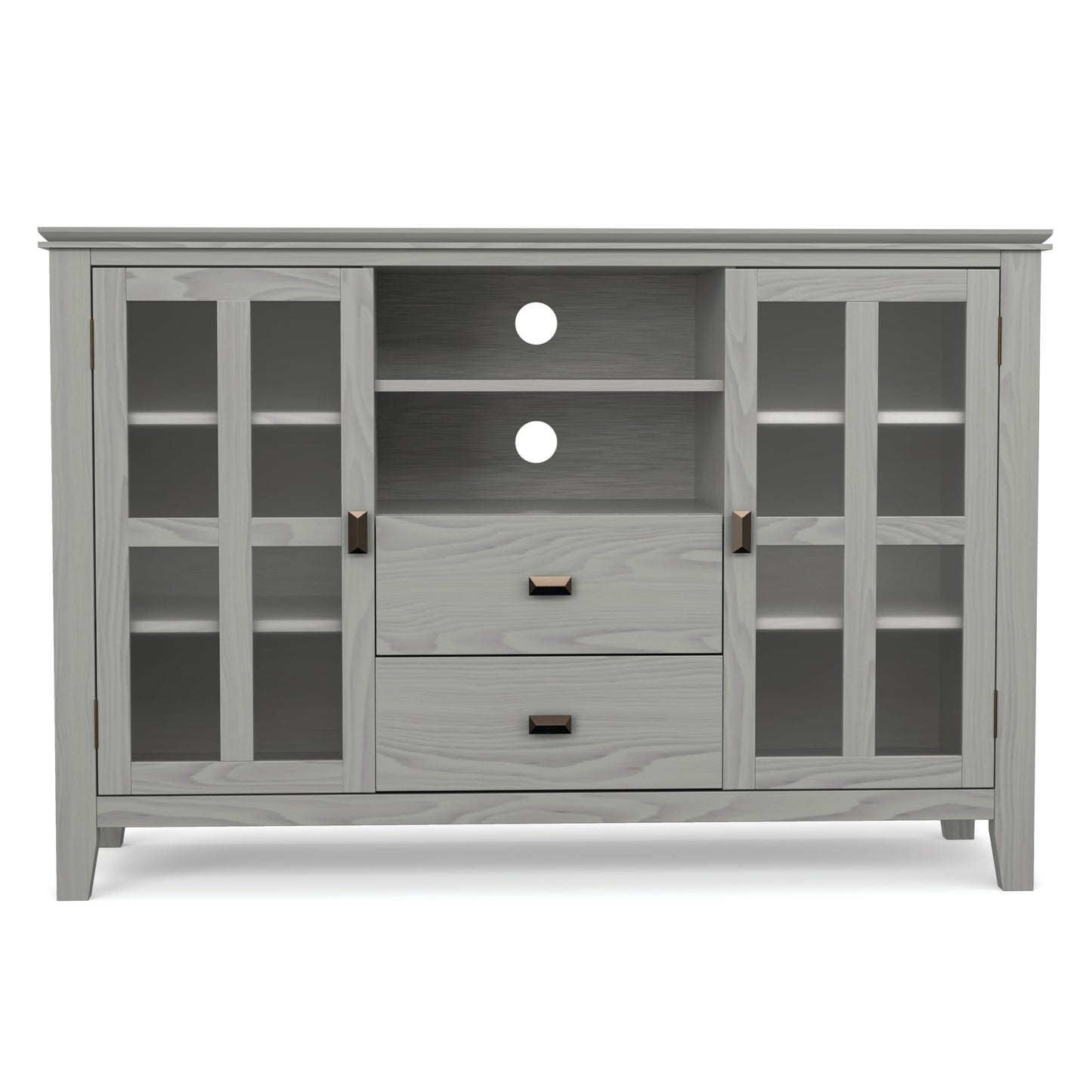 SIMPLIHOME Artisan TV Stand - 53 inch Wide Solid Wood Tall Media Console in Fog Grey, Contemporary Entertainment Center for Living Room for TVs up to 60 Inches with Drawers and Cable Management