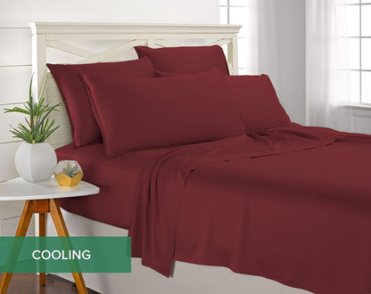 Pure Bamboo Queen Sheets - Luxuriously Soft 100% Organic Viscose Bed Sheet Set | Cooling & Durable (Queen, Merlot)