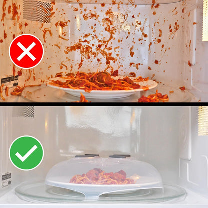 HOVER COVER Magnetic Splatter Cover, 12-Inch Clear BPA-Free Food Lid, Vented Plate Guard with Steam Vents, Anti-Splash Microwave Lid, Dishwasher Safe, Space-Saving Magnetic Storage - Graphite