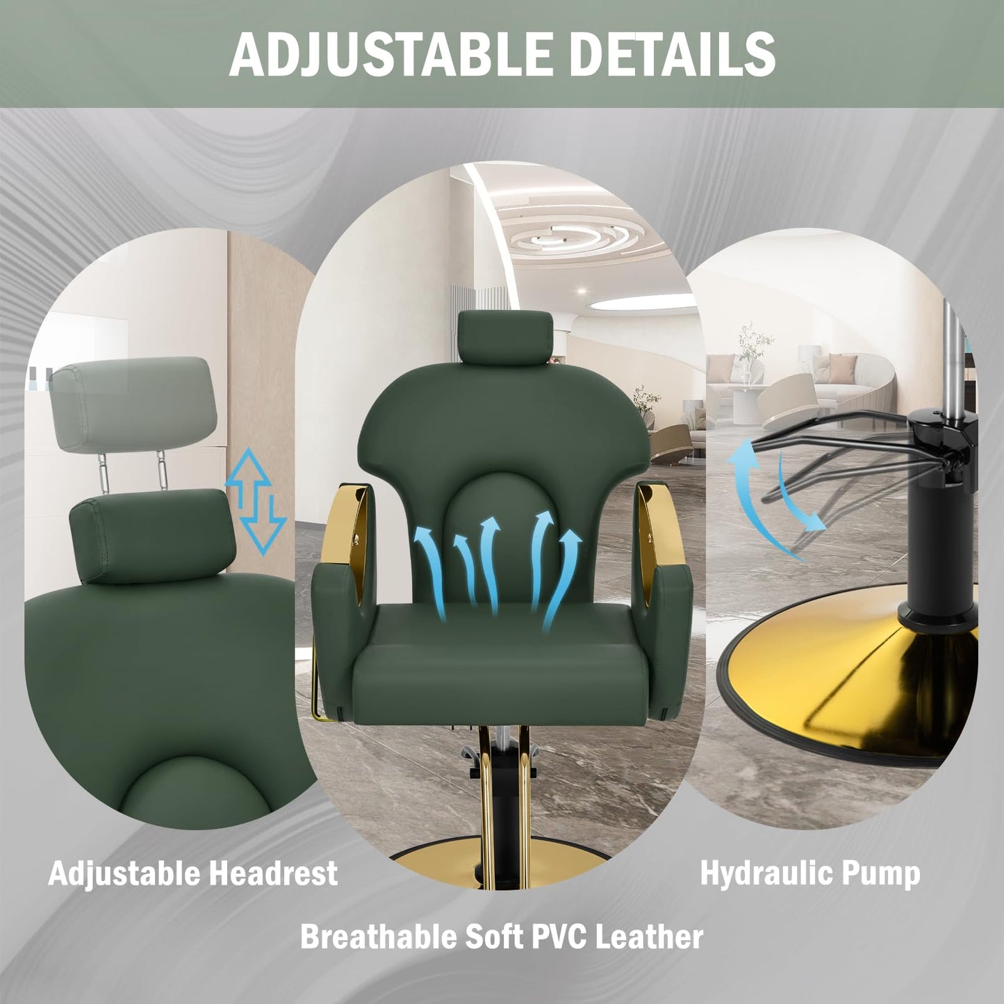 Tythical Salon Chair for Hair Stylist, 360° Swivel Reclining Barber Hair Styling Chair, Height Adjustable Spa Beauty Equipment for Home Barbershop, Green Gold