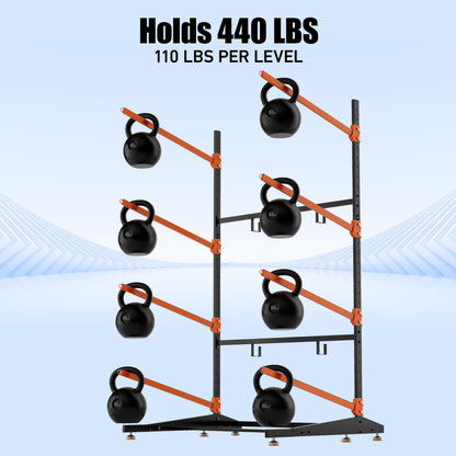 AlloyLake 4-Tier Freestanding Kayak Rack, Pro-Grade Heavy Duty Outdoor Storage for 4 Boats, 440 lbs Max Capacity, Rust-Proof 304 Stainless Steel Hardware (Orange)