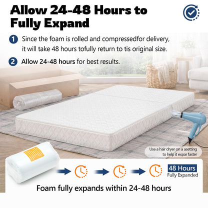 Novabright 1/3 Folding RV Short Queen Mattress, 6 Inch Bifold Memory Foam Mattress with High Resilience Support, Breathable Cover & Zipper Non-Slip Bottom, Certified Safety Foam for RV Camper Trailers