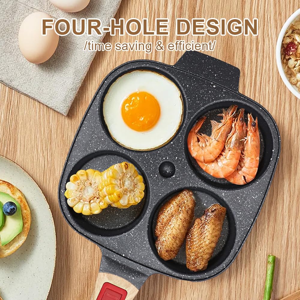 RANX INGST Fried Egg Pan with Detachable Handle, Nonstick Egg Frying Pan with Lid Induction 4 Cup Omelette Pan - Black