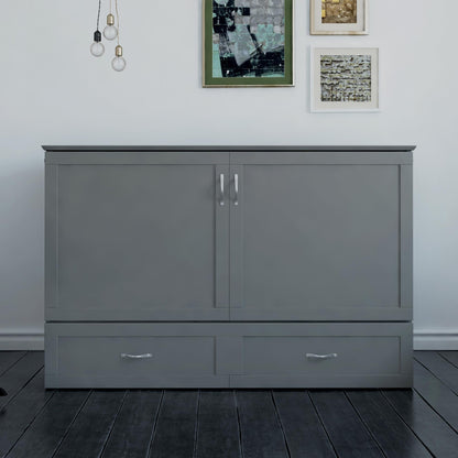 AFI Hamilton Queen Murphy Bed Chest with Mattress, Storage, and Built-in Charger in Grey