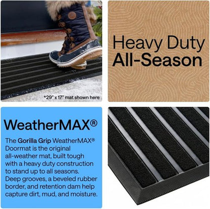 GORILLA GRIP Waterproof All-Season WeatherMAX Doormat - Natural Rubber, Stain & Fade Resistant, 23x35, Black Stripe