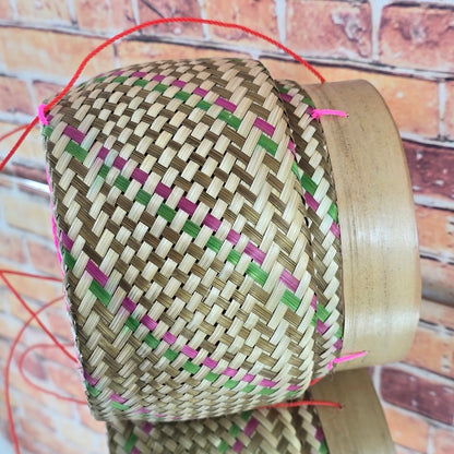 Heavens Tvcz Colorful Bamboo Sticky Rice Basket with Lid & String | 5” Handwoven Thai Lao Rice Container |