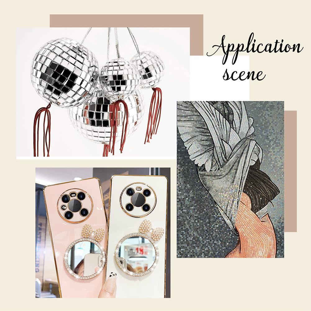 PH PandaHall 2.5~4mm Thick Mirror Tile, 180pcs 4 Shapes Mosaic Tiles Glass Mirrors Round/Triangle/Rhombus/Square Decorative Craft Mirrors DIY Tiles Mirror Pieces for Crafts Art Wall Home Jewelry Frame