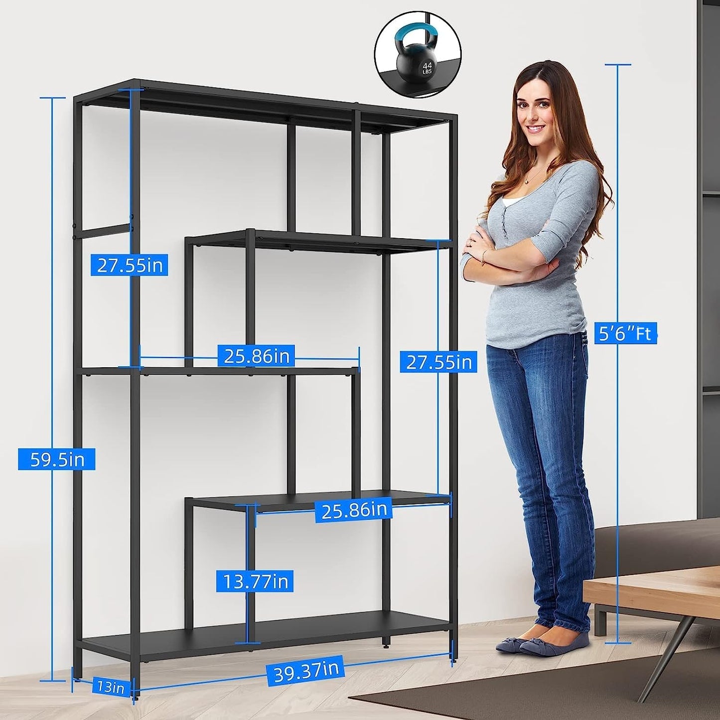 WZONICE98 Bookcases 5 Tier Metal Industrial Bookshelf Display Shelves for Living Room Bedroom Kitchen Office Farmhouse Decor Sturdy and Stylish Bookshelves Storage Rack Books Holder Organizer
