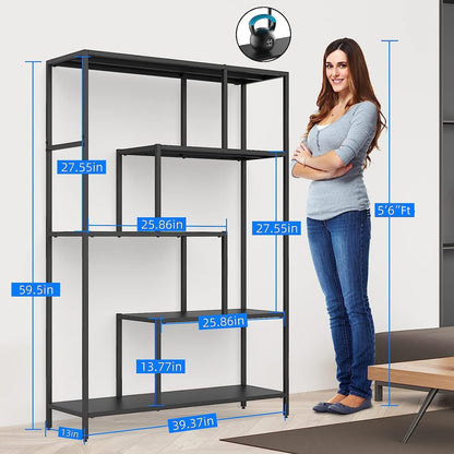 WZONICE98 Bookcases 5 Tier Metal Industrial Bookshelf Display Shelves for Living Room Bedroom Kitchen Office Farmhouse Decor Sturdy and Stylish Bookshelves Storage Rack Books Holder Organizer