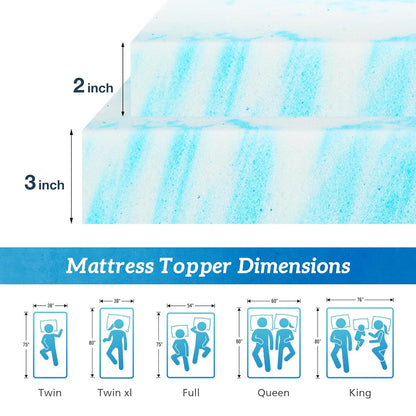 Sweetcrispy Memory Foam Mattress Topper - 3 Inch Thick Gel-Infused Cooling Pad for Full Size Bed | CertiPUR US Certified, Breathable Blue