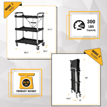 Olympia Tools 85-189 Pack N Roll Collapsible Service Cart, XL, 300LB Capacity, Black