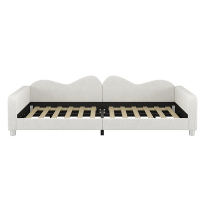 Merax Full Size Upholstered Daybed, Sherpa Fabric Sofabed with Cloud-Shaped Backrest, No Box-Spring Needed, White