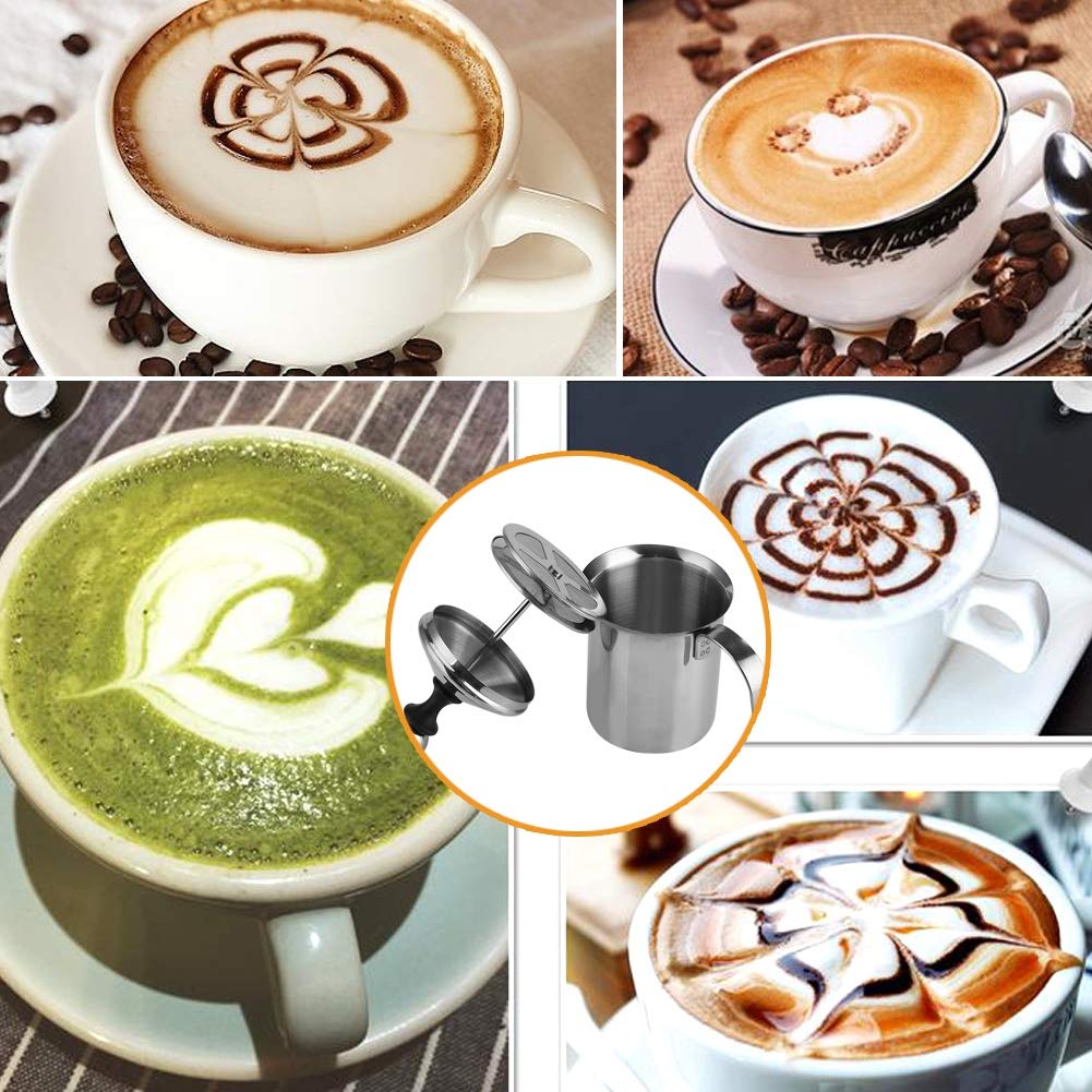 Milk Frother, Milk Frothers Foam Maker, 800ML Stainless Steel Manual Milk Frother Double Mesh Coffee Foamer Creamer Blender (800ml)