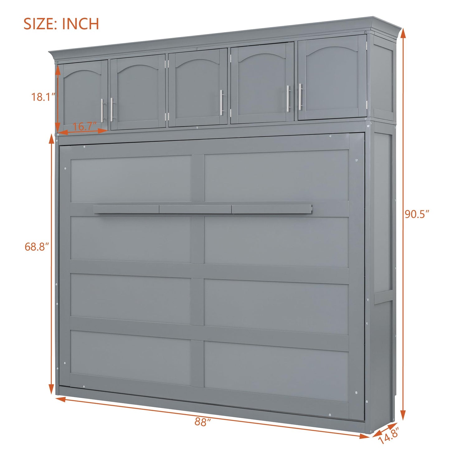 Ball & Cast Queen Size Murphy Bed Wall Cabinet Bedframe,can be Folded,Hideaway Chest with Top Storage Lockers,Wood Platform Furniture for Guest Room,Study,Office,Gray
