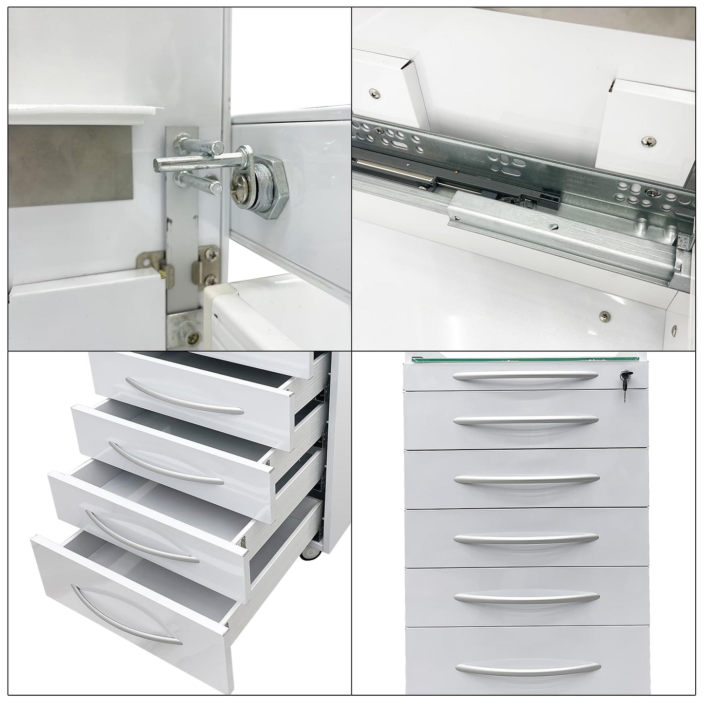 INTBUYING Mobile Dental Cart Stainless Steel Medical Storage Cabinet with Five Large Drawers, Brake wheels, Lock, Rolling Utility Cart for Dental Assistant Clinic Hospital Office School & Home