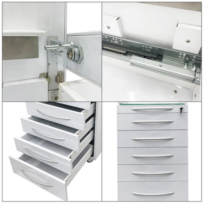 INTBUYING Mobile Dental Cart Stainless Steel Medical Storage Cabinet with Five Large Drawers, Brake wheels, Lock, Rolling Utility Cart for Dental Assistant Clinic Hospital Office School & Home