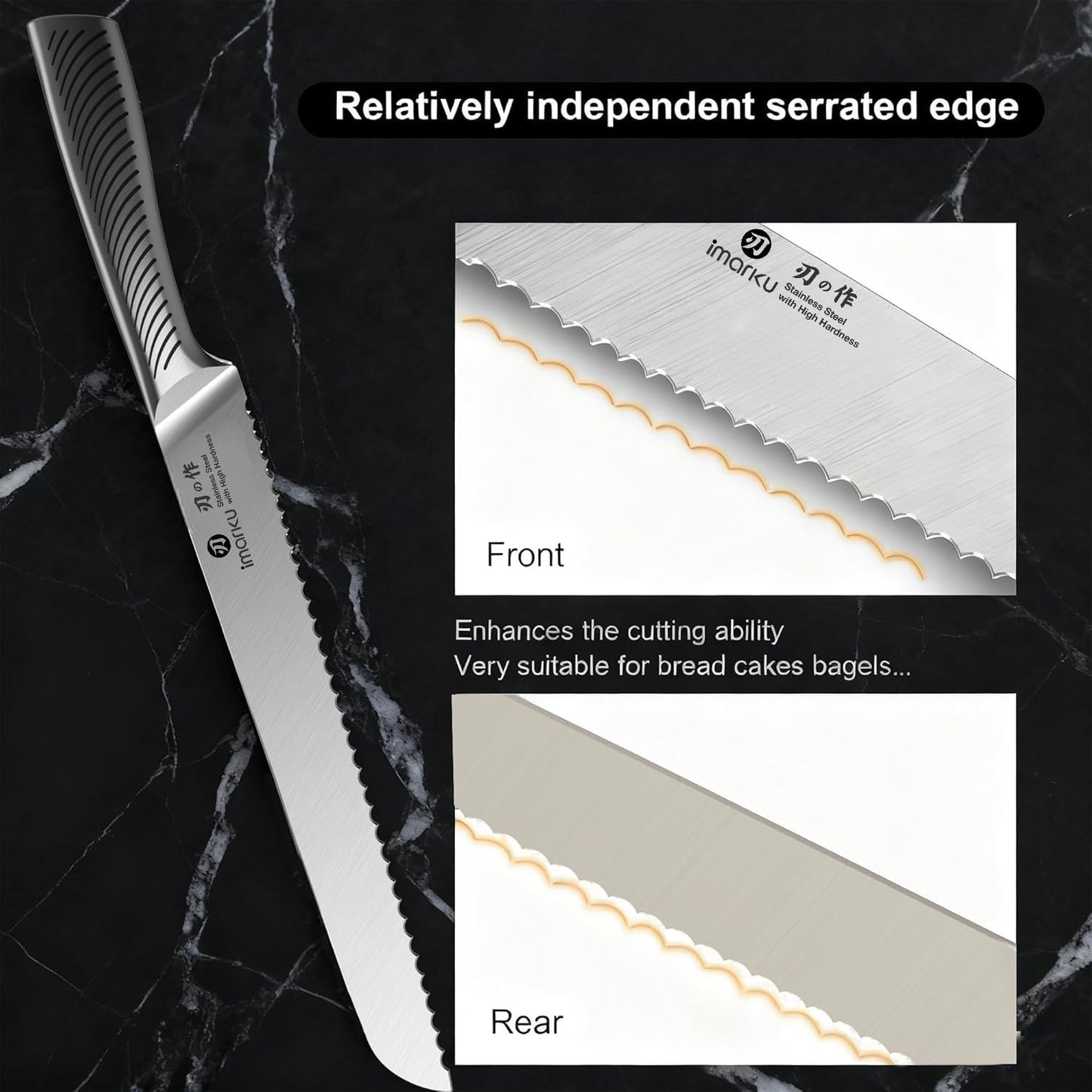 imarku Bread Knife 10 Inch: Japanese High Carbon Stainless Steel Professional Grade Serrated Bread Knife, Razor Sharp Edge Cake Knife for Homemade Bread/Bagels/Cake