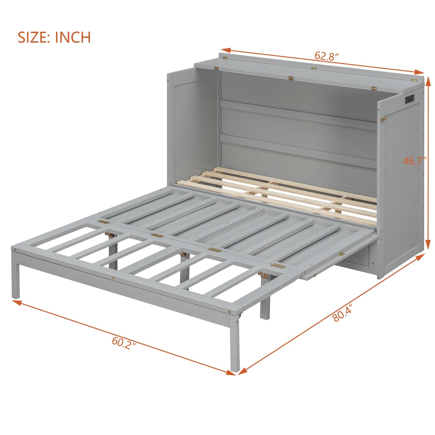 Merax Queen Size Murphy Cabinet Bed with Storage Drawers, Wall Murphy Bed with a Set of Sockets & USB Ports, Folding Platform Bed for Small Room