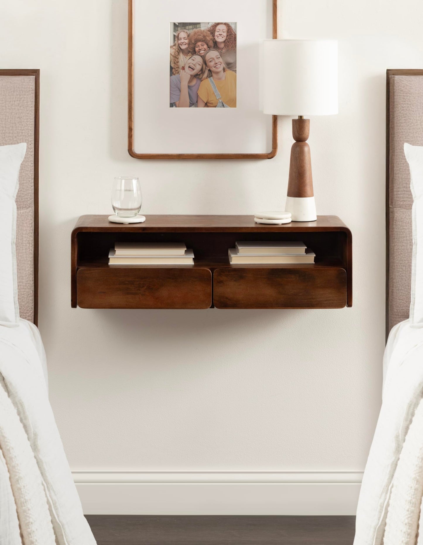 Kate and Laurel Kato Modern Floating Console Table for Entryway, 30 x 10 x 9, Walnut Brown, Decorative Transitional Floating Entryway Table with Storage Drawers for Living Room Storage Wall Shelf