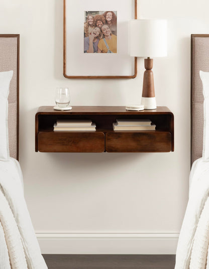 Kate and Laurel Kato Modern Floating Console Table for Entryway, 30 x 10 x 9, Walnut Brown, Decorative Transitional Floating Entryway Table with Storage Drawers for Living Room Storage Wall Shelf