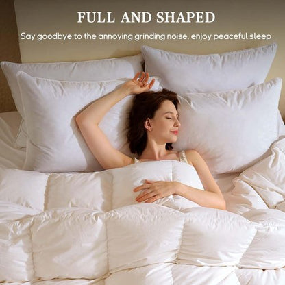 BHZ Goose Down Feather Pillows - Queen Size Set of 2 | Medium Firm Soft Support for Side & Back Sleepers