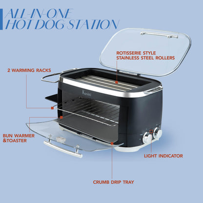 Kusini Hot Dog Roller Grill & Toaster Oven - Holds 8 Hot Dogs & 8 Buns, keep warm Option & Condiment Holder - Kitchen Appliance Hot Dog Cooker Machine - Hosting Party Essential, Unique Gifts Idea