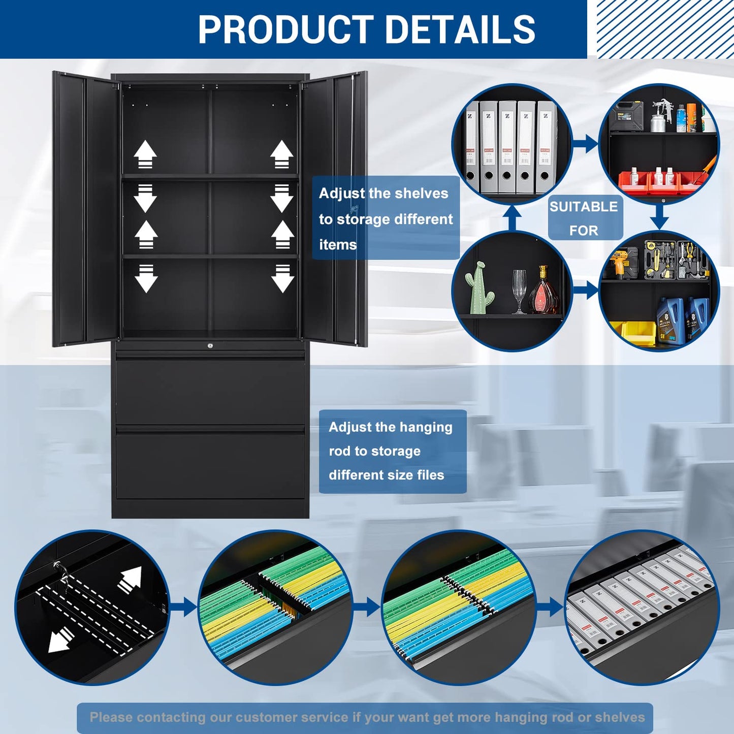 Fesbos Metal Cabinets with Lockable Drawers and Doors Lateral File Cabinets Steel Filing Lockers Book Case for Home Office Hanging Files Letter/Legal/F4/A4 Size