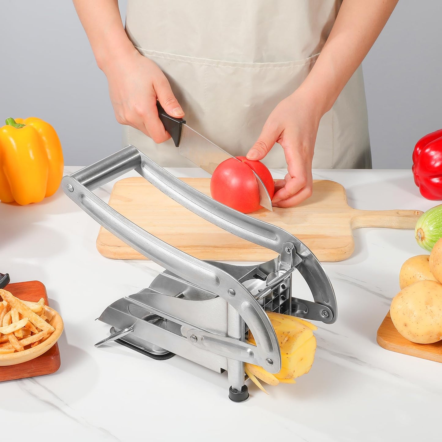 YENXIKU Premium French Fry Cutter & Potato Slicer – Stainless Steel Vegetable Cutter with 1/2 & 1/3 Inch Blades for Fries, Potatoes, Chips & Carrots (1-Pack)