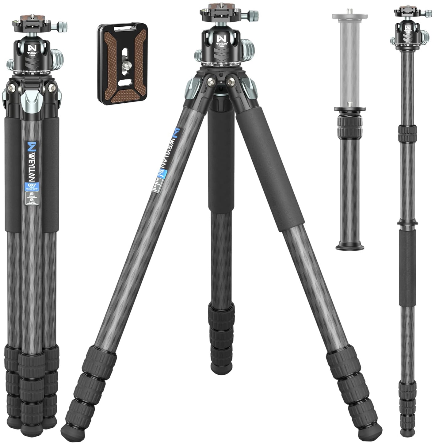 81'' Carbon Fiber Tripod for Camera WEYLLAN Heavy Duty Tripod Camera, 10-Layer Carbon Fiber Tube, 32.5mm Professional Tripod Leg with DSLR Ball Head for Camcorder Telephoto Lens, Max Load 20kg