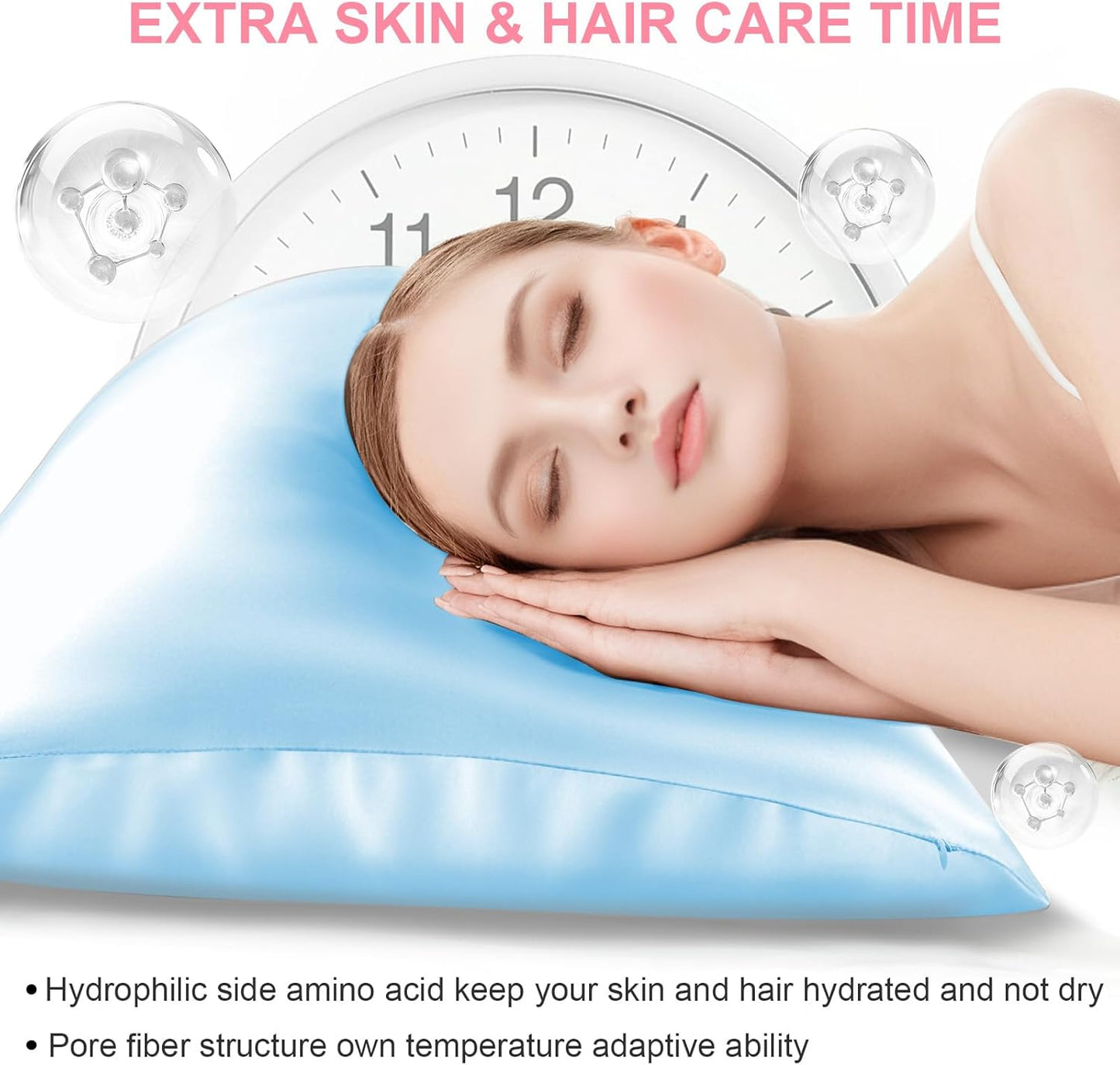 Skiennix Silk Pillowcases - Queen Size Mulberry Silk for Hair & Skin | Soft, Breathable Cooling in Sky Blue