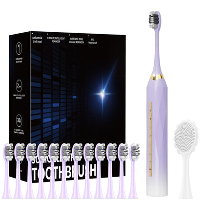 Adult Sonic Electric Toothbrush, USB Rechargeable Sonic Toothbrush, with 12 Brush Heads, 5 Modes, Equipped with Cleaning Brush, Brushing and Washing Two in one