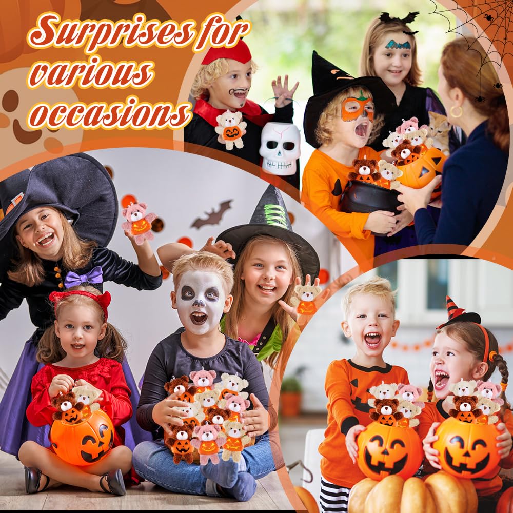 DULEFUN 12pcs Halloween Plush Bear Toys in Pumpkin Costume Trick or Treat Toy for Kids Boys Girls Goodie Bag Fillers Halloween Birthday Holiday Party Favors