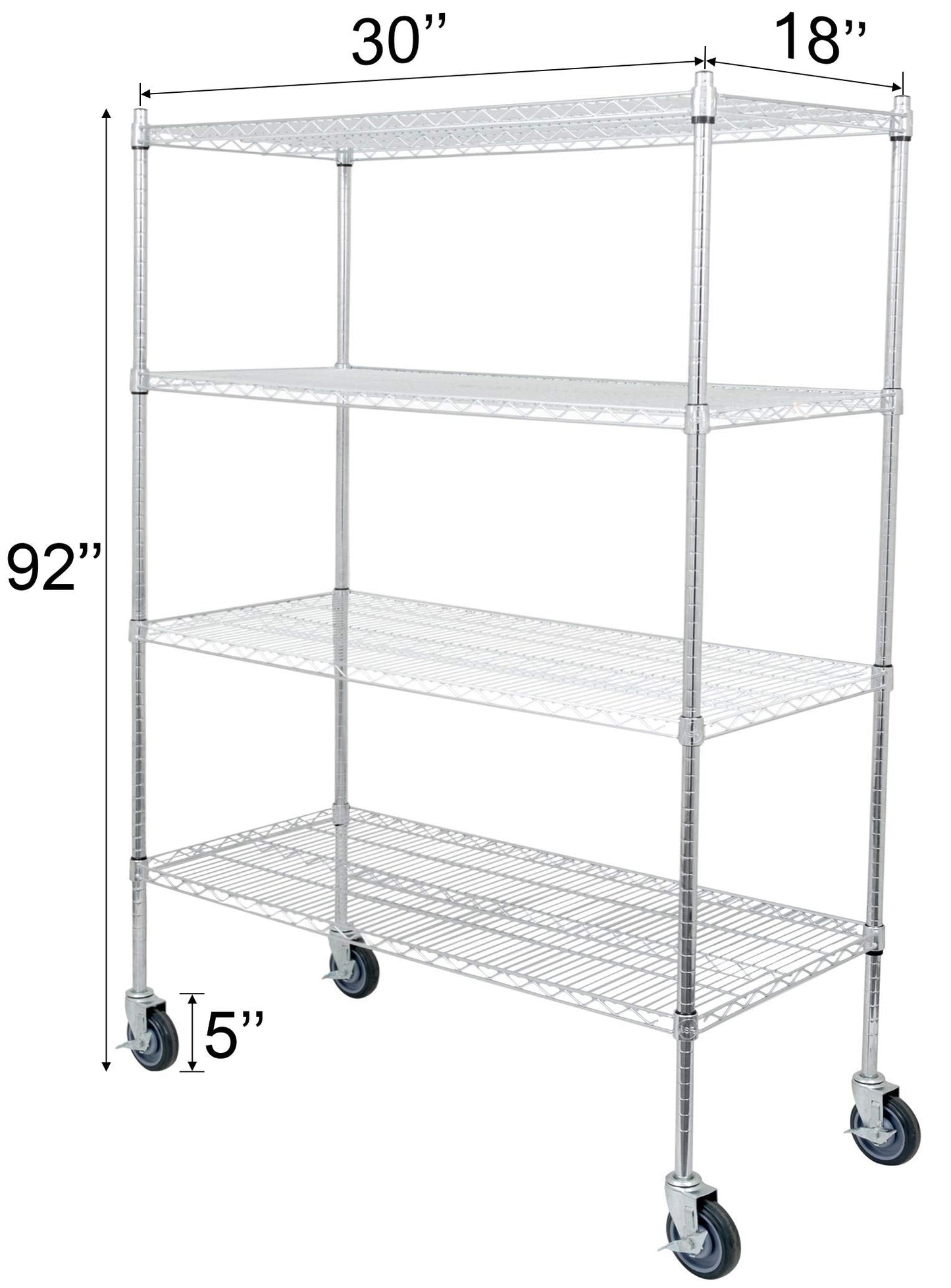 Regal Altair 18" Deep x 30" Wide x 92" High 4 Tier Chrome Wire Shelving Kit with 5" Wheels | NSF Commercial Storage Rack Unit