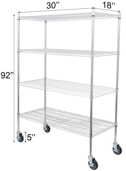 Regal Altair 18" Deep x 30" Wide x 92" High 4 Tier Chrome Wire Shelving Kit with 5" Wheels | NSF Commercial Storage Rack Unit