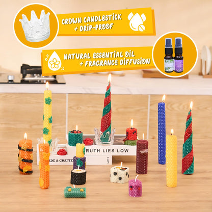 Beeswax Candle Making Kit for Adults & Kids 100% Pure Beeswax Sheet Candle Making Supplies with 20 Colorful Sheets, 8 Press-Out Molds, Glass Candle Holders & Complete Gift Supplies Creative DIY Craft