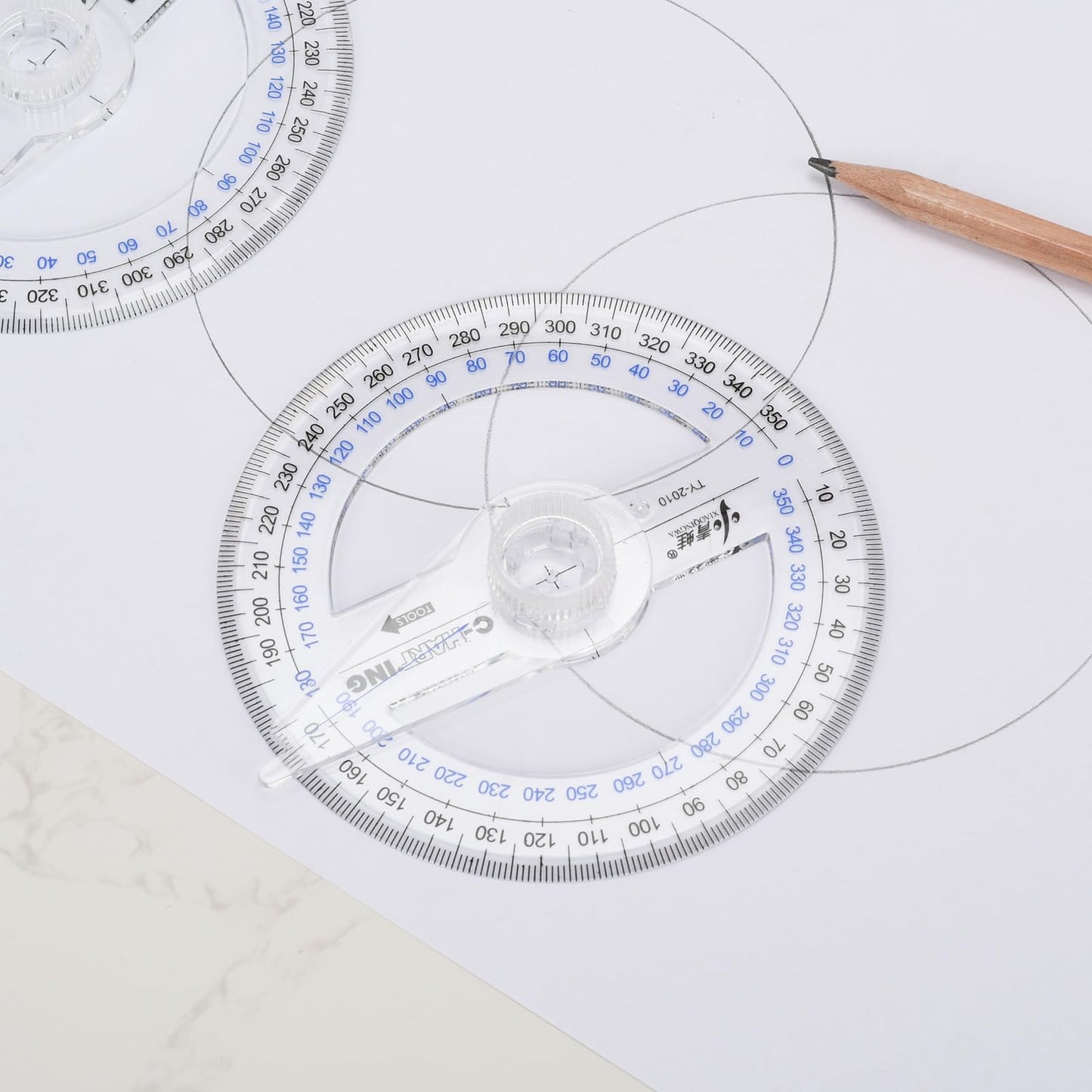 360° Protractor Set (20-Pack) – Clear Plastic Math Protractors for Geometry, Drafting & Angle Measurement – 4-Inch Swing Arm Protractor Ruler for Students, Engineers & Artists