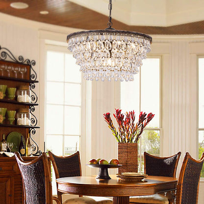 Wellmet Crystal Chandelier, 6-Light 5 Tiers Farmhouse Bronze Ceiling Lighting Fixture, Modern Foyer Dining Room Chandeliers for Bedroom, Hallway, Bar, Kitchen, W20-inch