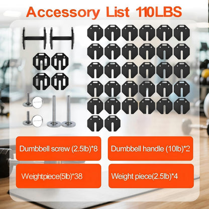 Adjustable Dumbbell Sets 110LB Pairs Durable Steel Build, Free Weights Dumbbells Set with Anti-slip Handle, 5 LBS Increment, For Full Body Home Gym Workout 110LBSx2