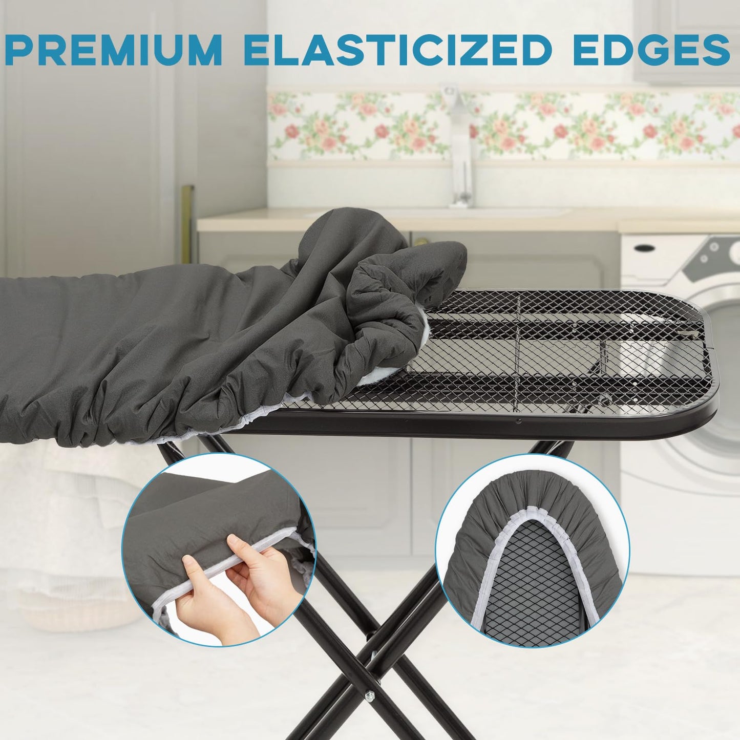 Iron Board Cover with Padding, RAINHOL Extra Thick Heavy Duty Aluminum Coated Ironing Board Cover, Scorch and Stain Resistant, Elastic Edge, Standard Size 15"x54", Black