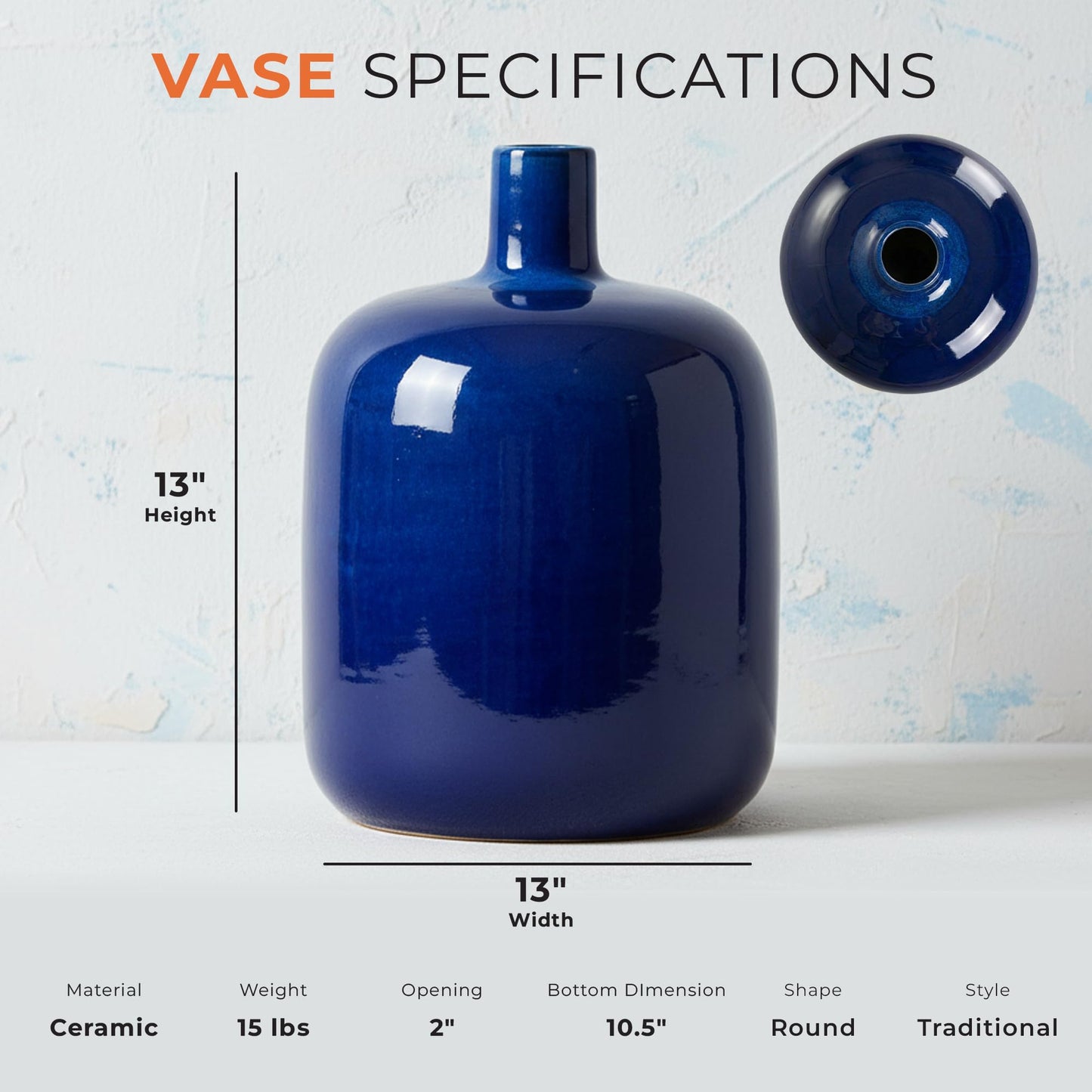 Emissary - Round Jug Vase, Blue 13x18 H
