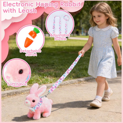 Skiennix Hopping Bunny Plush Toy - Interactive Electronic Pet with Sounds & Movements | Pink, Perfect Gift for Toddlers