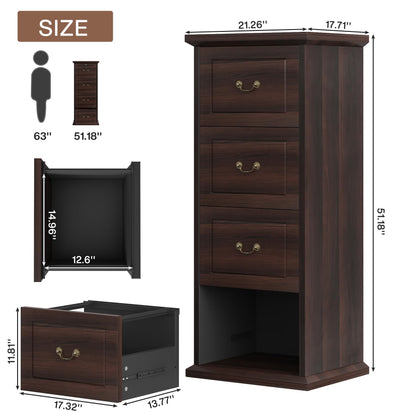 Tribesigns 4-Drawer File Cabinet, Vertical Wood Filing Cabinet for A4/Letter Size, Tall Office Drawer Chest, Rustic Storage Organizer Unit for Home Office, Dark Walnut