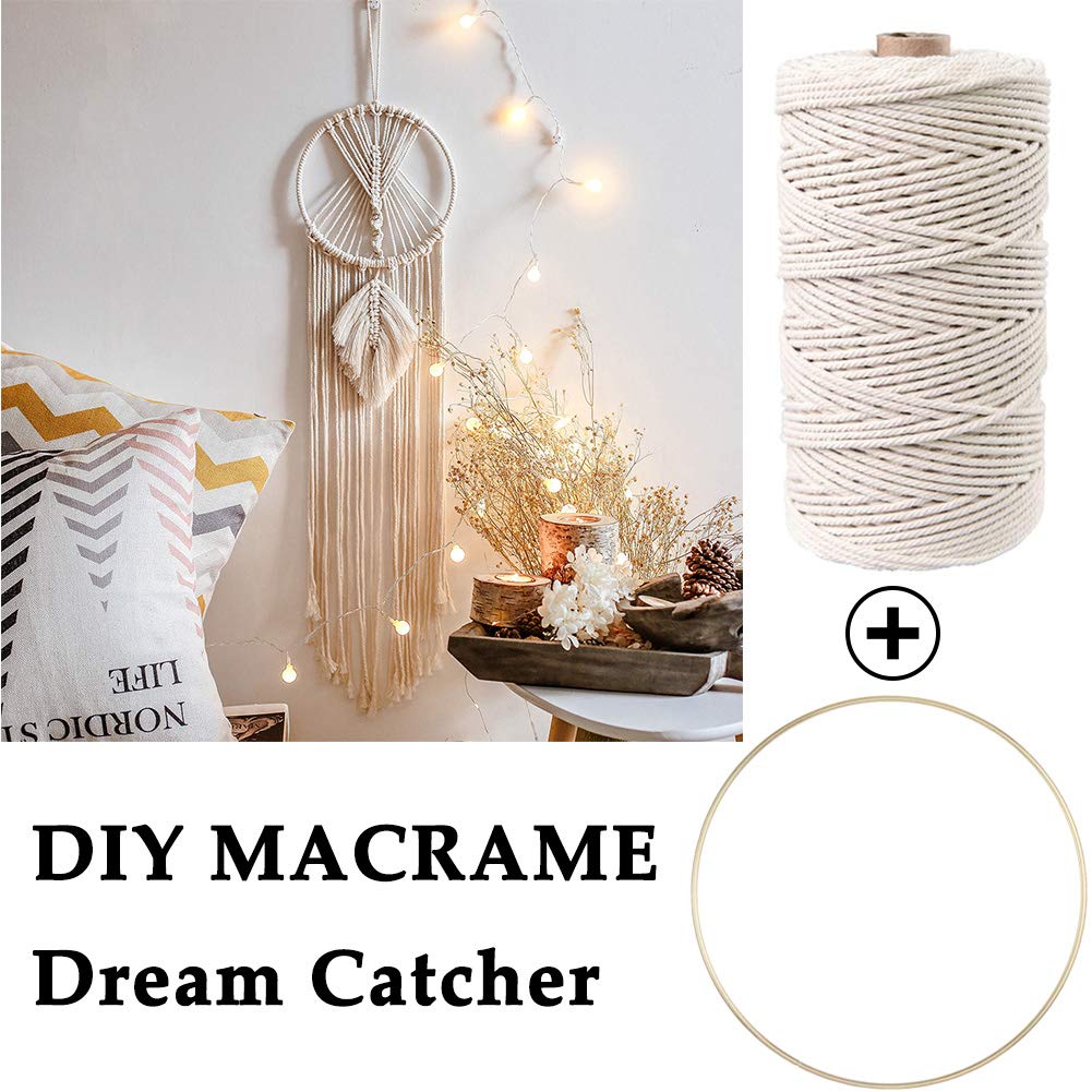 ZXCDINO 87pcs Macrame Kits for Beginners 3mm x 220yards Natural Cotton Macrame Cord Wall Hanging Kit, Macrame Supplies Best for Macrame Plant Hanger with Wooden Beads,Wooden Rings
