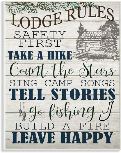 Stupell Industries Lodge Rules Country Landscape Textured Wood Design Wall Plaque, 10 x 15, Multi-Color