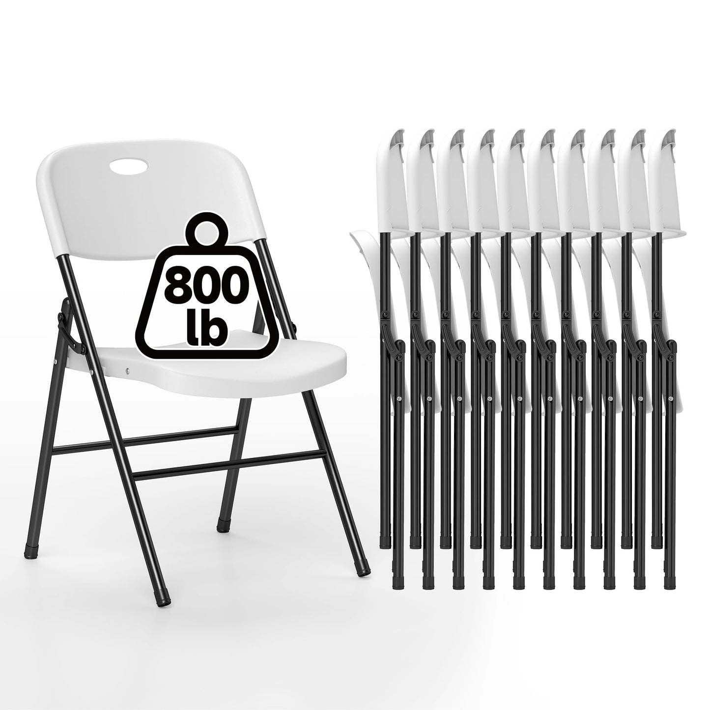 Winlice 10 Pack Folding Chair, 800 Weight Limit Heavy Duty Plastic Folding Chair Portable Seating for Indoor Outdoor Events, Wedding, Party, Restaurant, Meeting Room White