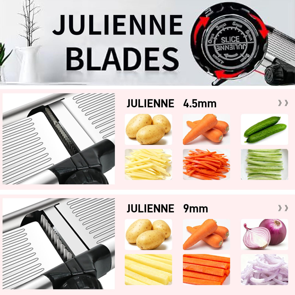 Mandoline Food Slicer, Adjustable Mandoline Slicer for Kitchen, Stainless Steel Mandolin Vegetable Chopper for Potato/Tomato/Onion, Vegetable Slicer Julienne Cutter with Cut-Resistant Gloves