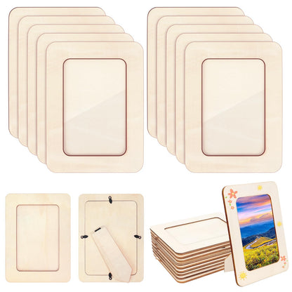 Vmiapxo 10 Pack Wooden Picture Frames for Crafts,DIY Wood Frame for 4x6 Photos,Unfinished Standing Wooden Photo Frames for Painting,Wood DIY Crafts Decorate for Birthday Party Mother's Day Gifts