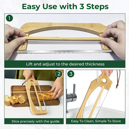 Adjustable Bread Slicer for Homemade Bread, 16.5'' Sourdough Bread Knife with Magnetic Adjustment Mechanism 5 Thickness Guides, Stainless Steel Serrated Bread Cutter for Bagels, Baguettes and More