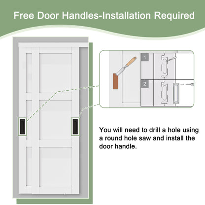 60" x 80" Paintable Sliding Closet Door, 1-Lite One-Side Mirror Bypass Door Panel with Hardware Track Kit & Floor Guide, Solid Wood Slab Pre-Assembled for Kitchen/Bedroom/Laundry, Black Handle